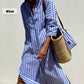 🔥Time-limited Promotion 49% OFF🌟Loose Striped Half Sleeve Shirt Dress👗