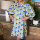 Women's Floral Printed Belted Bubble Sleeve Dress
