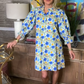 Women's Floral Printed Belted Bubble Sleeve Dress