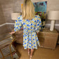 Women's Floral Printed Belted Bubble Sleeve Dress
