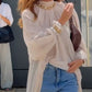 Simple Flowing Sheer Long Sleeve Long Women's Top