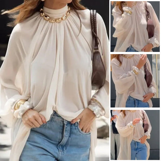 Simple Flowing Sheer Long Sleeve Long Women's Top