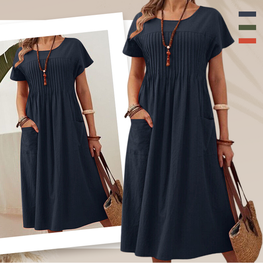 👗Women's short-sleeved pocket pleated dress💃