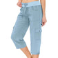 Women's Solid Color High-Waist Drawstring 3/4-Length Cargo Pants