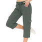 Women's Solid Color High-Waist Drawstring 3/4-Length Cargo Pants