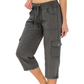 Women's Solid Color High-Waist Drawstring 3/4-Length Cargo Pants