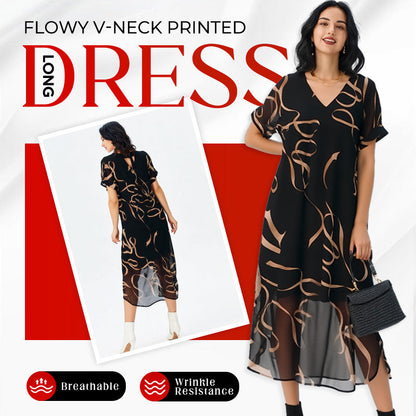 🔥Last Day Special Sale 72% OFF!!💝✨Flowy V-Neck Printed Long Dress, Lightweight, Comfy,Breathable, Wrinkle-Resistant,Flattering For All Body Types.👗