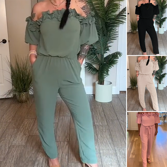 🌸Off-the-shoulder ruffle jumpsuit | Relaxed and refined at the touch of a button✨