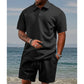 Men’s Diamond Pattern Turn-Down Collar Short Sleeve Top & Drawstring Shorts 2-Piece Set