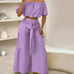 ☀️ 49% OFF NOW! 👗 Off-Shoulder Puff Sleeve Top & Wide-Leg Pants Set – Elegant Summer 2-Piece! 💃