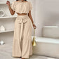 ☀️ 49% OFF NOW! 👗 Off-Shoulder Puff Sleeve Top & Wide-Leg Pants Set – Elegant Summer 2-Piece! 💃