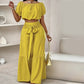 ☀️ 49% OFF NOW! 👗 Off-Shoulder Puff Sleeve Top & Wide-Leg Pants Set – Elegant Summer 2-Piece! 💃