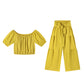 ☀️ 49% OFF NOW! 👗 Off-Shoulder Puff Sleeve Top & Wide-Leg Pants Set – Elegant Summer 2-Piece! 💃