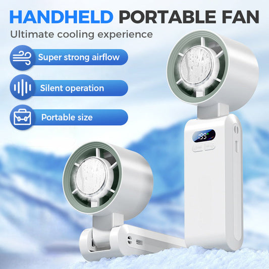 ❄️💨50% OFF Handheld Portable Fan with Ice Cooler⚡🥶 Personal Misting Fan for Outdoor Sports, Travel & Gym | Rechargeable, 3 Speeds, Instant Cooling Relief