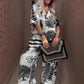 🔥🌊Summer Big Sale 49% OFF!!💃Daily needs!✅ Printed V-neck set | A set of solutions to wear, casual and fashionable, not tired of wearing every day