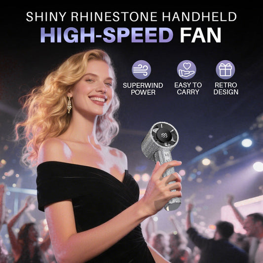 Hand fan with shiny rhinestones and high speed