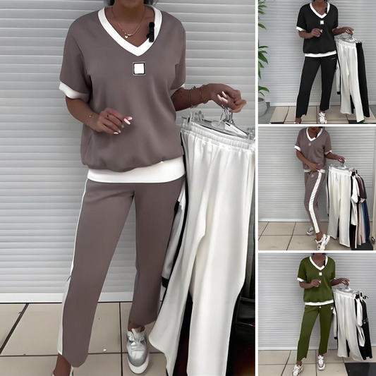 💜Women's Casual V-Neck Top and Pants Set
