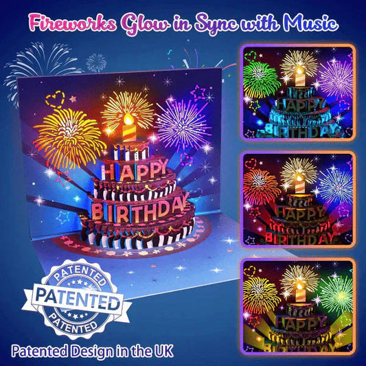🔥BUY 2 GET 1 FREE🎁Fireworks pop-up cake with lights and music – birthday card gift