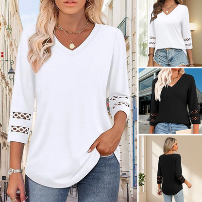 ✨2026 New Style👚Women’s Solid Casual V-Neck Top with 3/4 Sleeves