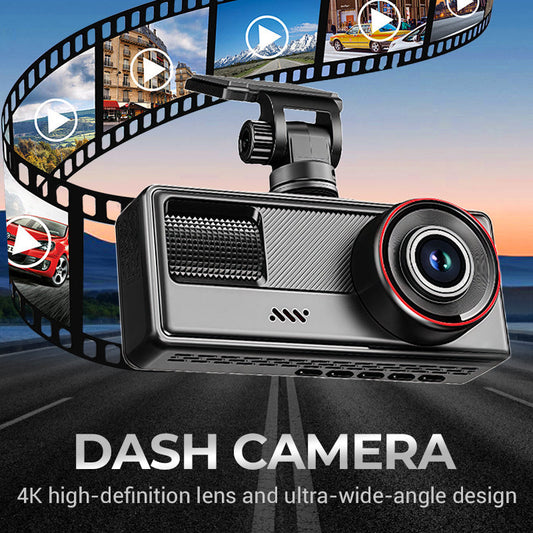 🚗 4K Triple-Lens Dashcam with Rearview Camera & Motion Detection – All on One Screen!