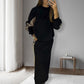 🎅Xmas Sales - 49% OFF🎄Loose Color Block Long Sleeve Top & Split Skirt Set