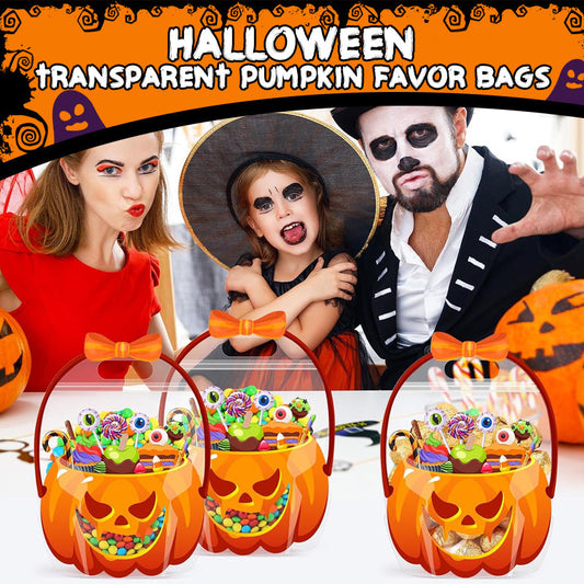 🔥🍬🎃 Halloween gift bags, transparent bags with a closure in the shape of a pumpkin🎁