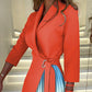 🎅Early Xmas Sales 🎁Ombre Lapel Neck Tied Waist Pleated Blazer Dress