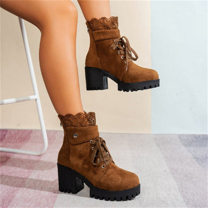 ⏳Limited-time 49% off⏰Women's Chunky Heel Lace Ankle Booties👢