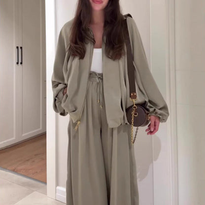 ❄️LAST DAY PROMOTION - 49%OFF 💖 Fit Zip Jacket & Wide-Leg Pants Set✈️