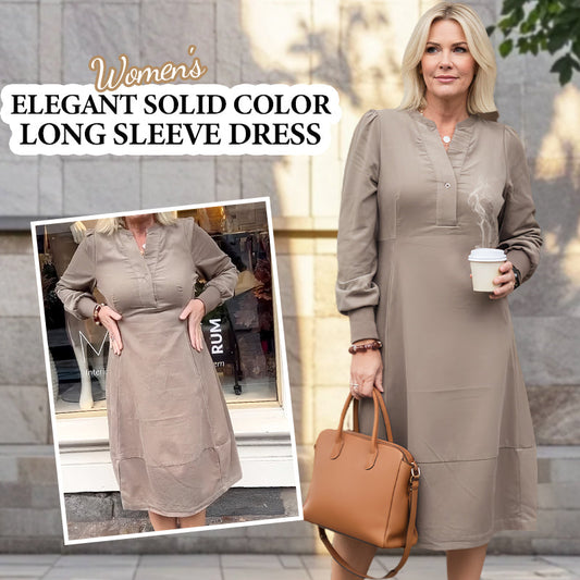 🍂Women’s Elegant Solid Color Long Sleeve Dress