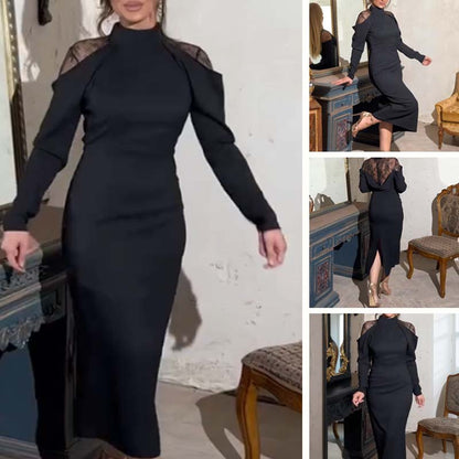 🖤Last Day Sale 49% Off 🖤 Women's Elegant Mock Neck Lace Back Midi Dress