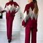 🔥Limited stock available 49% OFF🔥Fashion Color-blocking Rhombus Sweater & Pants Set