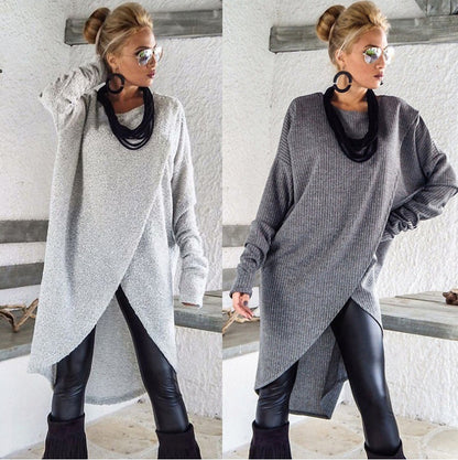 Irregular hem solid color sweater dress
