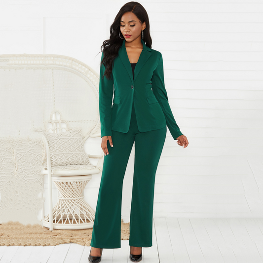 Women's Business Solid Blazer ＆ Pants 2-Piece Set