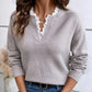 Women's Lace-Trimmed V-Neck Knit Top