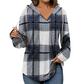 🔥Hot Sale Offers-Women's Plaid Hooded Long Sleeve Drawstring V Neck Shirts