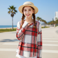 🔥Hot Sale Offers-Women's Plaid Hooded Long Sleeve Drawstring V Neck Shirts