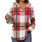 🔥Hot Sale Offers-Women's Plaid Hooded Long Sleeve Drawstring V Neck Shirts
