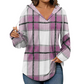 🔥Hot Sale Offers-Women's Plaid Hooded Long Sleeve Drawstring V Neck Shirts