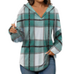 🔥Hot Sale Offers-Women's Plaid Hooded Long Sleeve Drawstring V Neck Shirts