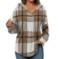 🔥Hot Sale Offers-Women's Plaid Hooded Long Sleeve Drawstring V Neck Shirts