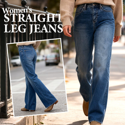 👖✨Women's Straight Leg Jeans with Pockets & Frayed Hem