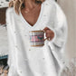 🌸V-Neck Long Sleeve Beaded Decor Oversized Sweater Fluffy Pullover Top