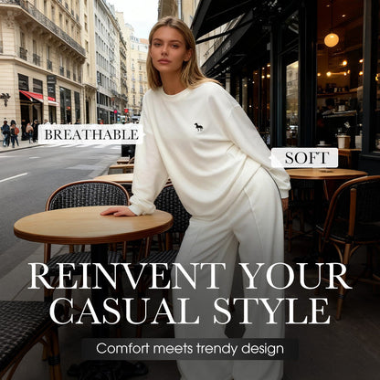 Women's Embroidered Long-Sleeve Crewneck Tops ＆ Pants 2-Piece Set