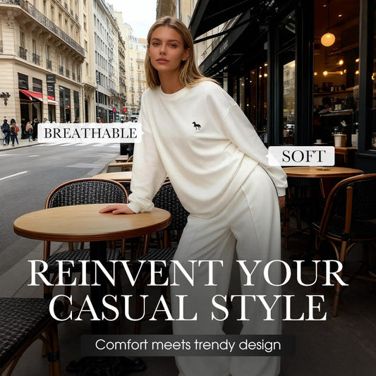 Women's Embroidered Long-Sleeve Crewneck Tops ＆ Pants 2-Piece Set