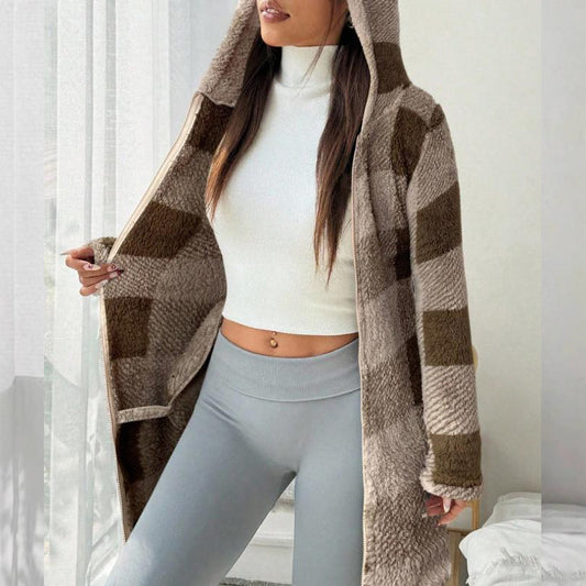 🔥Hot Sale Offers-Women's Plaid Zip-Up Hooded Jacket