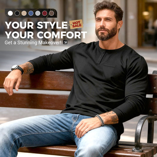 🔥Black Friday Mega Sale🔥Men’s Slim Fit Henley Long Sleeve T-Shirt