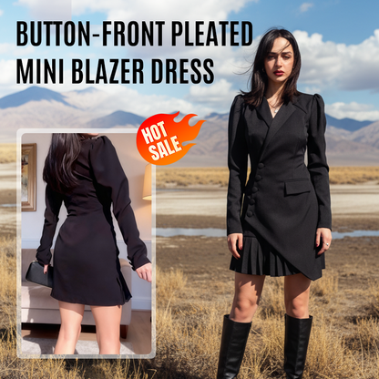 🔥Black Friday Mega Sale🔥Button-Front Pleated Mini Blazer Dress
