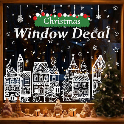 🎄 78-Piece Christmas Village Window Clings – Reusable Static Decals for Winter Wonderland Holiday Window Decor