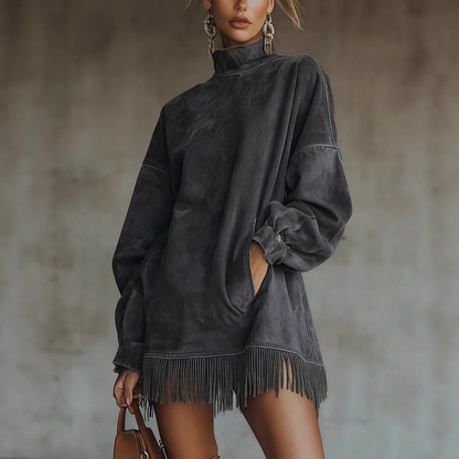 🔥Black Friday Promotion 49% OFF🔥Casual Turtleneck Pocket Dress with Tassel Hem